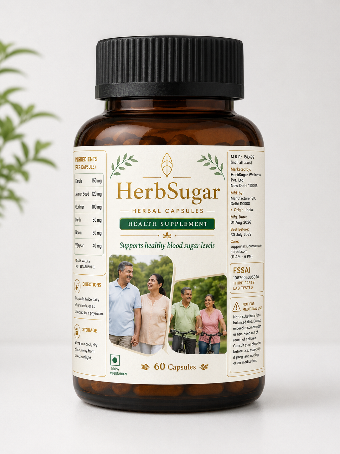 HerbSugar Herbal Capsules — Ayurvedic Blood Sugar Support | 60 Veg Capsules